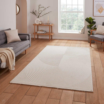 Washable Flores 1924 Modern Super-Soft Spiral Textured Eco-Friendly Recycled Polyester Pile Cream/Ivory Rug 160 x 230 cm-Shop Returns-Rug Love - The Most Loved Rug Store